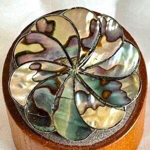 VTG Sterling Silver 925 Abalone Inlay Pinwheel Design Brooch Size 1.5'' Diameter